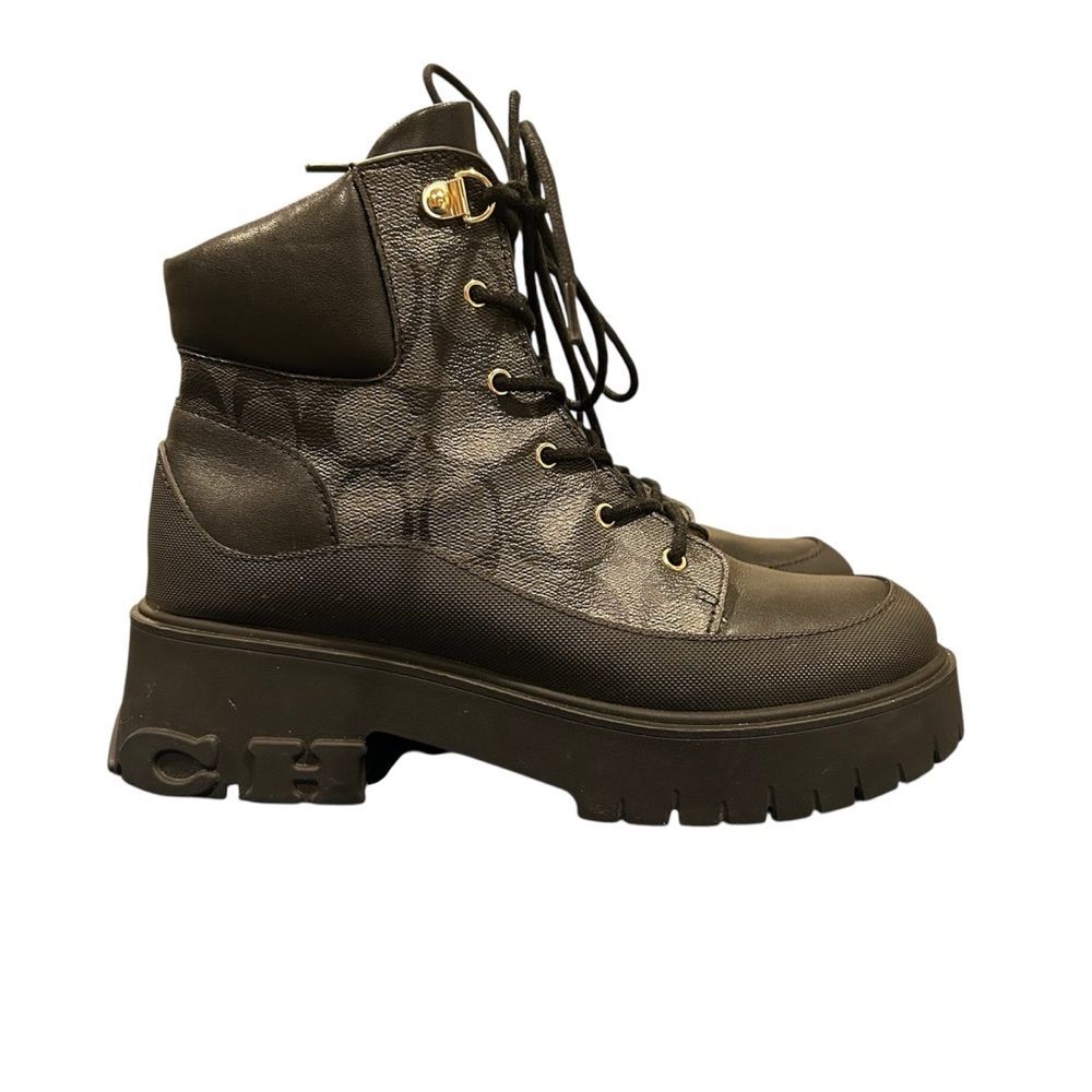 Coach Black Lace-Up Platform Ankle Boots